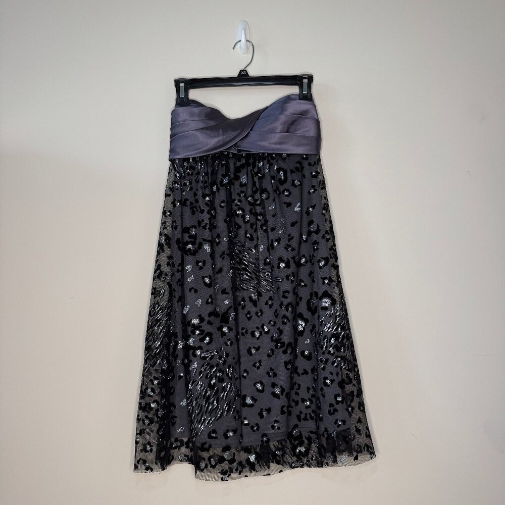 Jump Apparel Strapless Eggplant Dress with Glitter Leopard Skirt Size XSP
